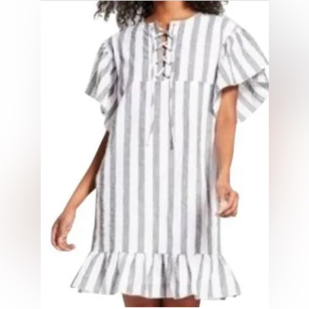 Who what wear grey and white striped short dress